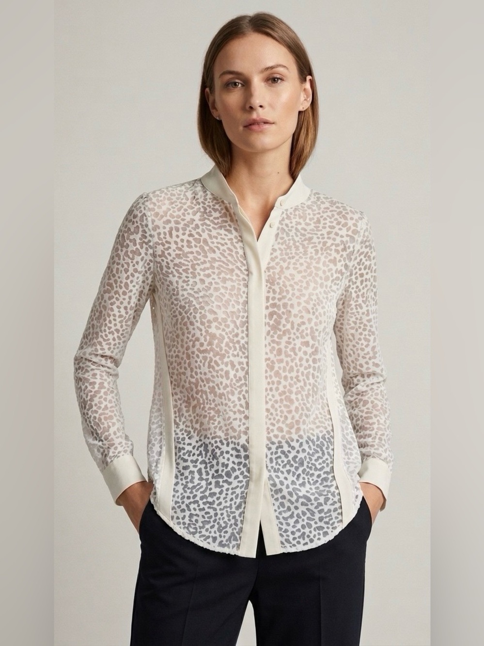 Ohne Titel Luxury Sheer Leopard Print Mesh Long Sleeve Blouse Top - Size 0